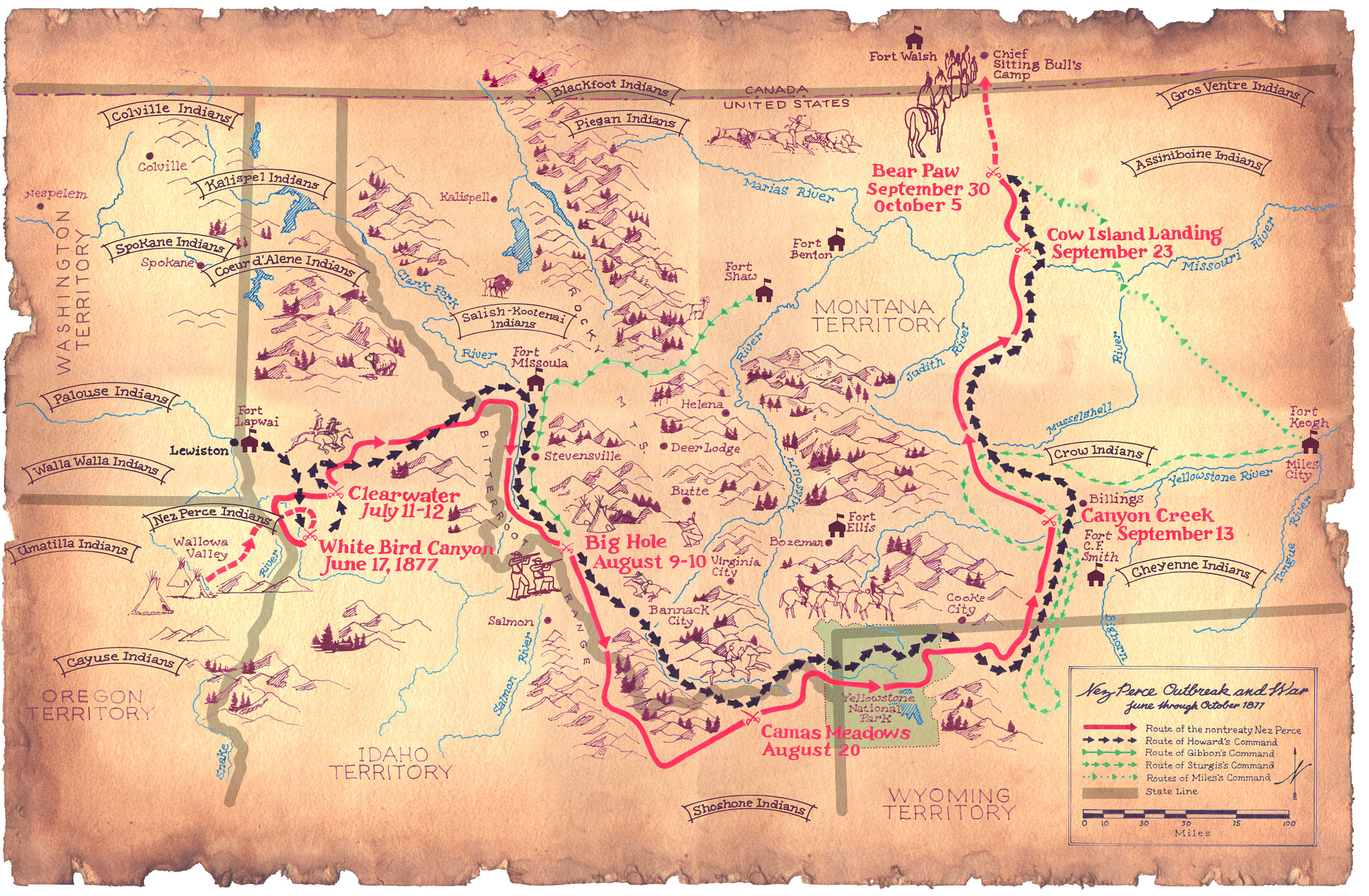 Flight of the Nez Perce 1877map